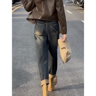 Harem Jeans Women Fat mm Pear Shape Vintage Stretch Fleece Lining Daddy Pants