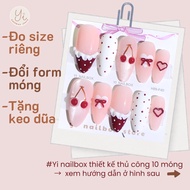 Nailbox design H89 fake nails with cherry embossed jelly gel polish, going out, taking yearbook phot