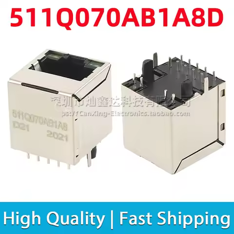 2pcs 511Q070AB1A8D RJ45 Jack Network Port LED 180 Angle Magnetic Filter Interface Connector 10 Pin 1