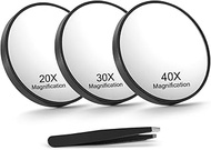 Macaki 20X/30X/40X Magnifying Mirror with Suction Cups and Tweezers Set, 3.5 inches Travel Magnified