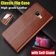 For Samsung Galaxy C7 Pro 5.7 inch SM-C7010 C701F C7018 Genuine Leather Case Vintage Wallet Simple Folding Flip Protective Case with Kickstand Card Holder Cover