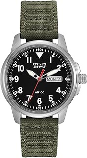 Citizen Men's Eco-Drive Weekender Garrison Field Watch in Stainless Steel with Olive Nylon Strap, Bl