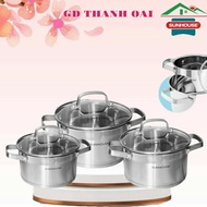 Sunhouse Mama SH780 5-Bottom Stainless Steel Pot Set Used On All Types Of Stoves: Gas Stove, Induction Hob, Infrared Stove