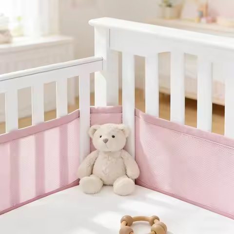 Baby Bed Bumper Guard Breathable Mesh Crib Rail Protector for Toddlers, Washable Safety Padding for 