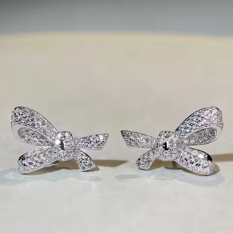 Luxury Platinum Solid Platinum PT950 Women's Earrings Diamond Earrings Bow Full Diamond Jewelry