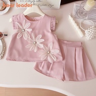 Bear Leader Korean Version 3D Flower Decoration 2 Pieces Sets Summer Flying Sleeve T-shirt Tops + Pa