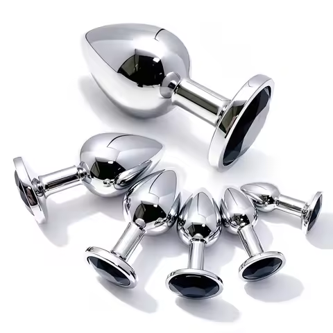 5 Size Black Butt Plug Metal Anal Plug Jewelry Base Beginner to Expert G-Point Massage Dildos Adult 