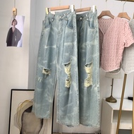 American Retro Distressed Jeans 2026 New Style Loose Slimmer Look Frayed Design Trousers E#9