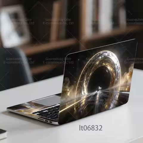 2PCS Sci-Fi Golden Wormhole Laptop Skin Sticker, Tech Style Space Galaxy Decal Cover for Macbook HP 