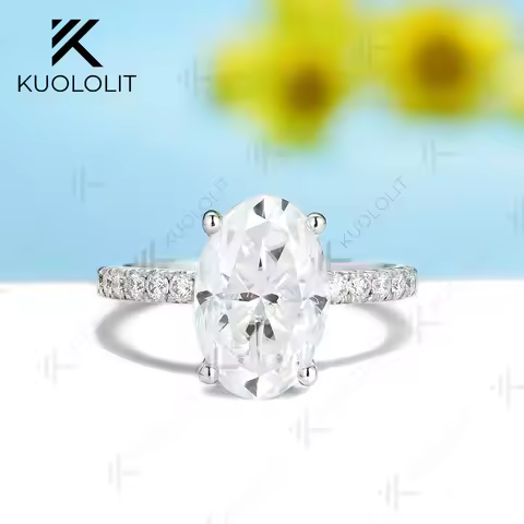 Kuololit 4ct Oval Moissanite Ring for Women Solid PT950 14K 10K White Gold Solitaire Engagement Wedd