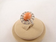 珊瑚粉色可調式戒指 簡約橢圓蜜桃粉珊瑚 均碼飾品戒指