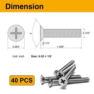 40PCS 6-32 Machine Screws, 1-1/2 inch Stainless Steel Long Outlet Screws for Sunken Outlet Repair, L