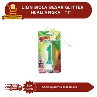 HIJAU LILIN LARGE GREEN GLITTER VIOLIN CANDLE NUMBER 1 - BIRTHDAY CANDLE