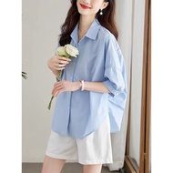 Design Feeling Back Hollow Short-Sleeved Hong Kong Style Niche Chic Casual Shirt Top Women Summer Ko