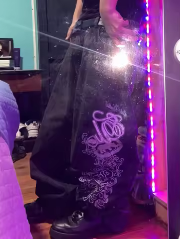 Ecko Unltd Y2K Gothic Baggy Jeans, Vintage Embroidered Wide Leg Denim Pants, Streetwear Aesthetic Tr