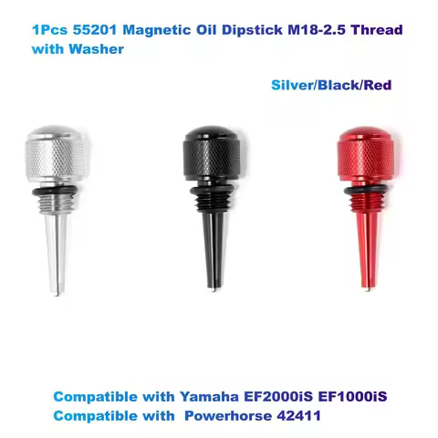 1Pcs 55201Silver/Black/Red Magnetic Oil Dipstick M18-2.5Thread with Washer Compatible with Yamaha EF