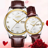 in stock OLEVS Jam Couple Original Watch Couple & Set Casual Set Brown Leather Watches  Women & Men 