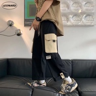 Street Style loose cargo pants men Wear resistant multi pocket straight leg long pants color block j