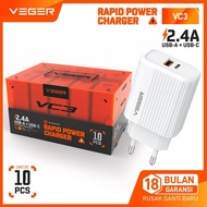 Veger VC3 Travel Adapter 2.4A USB Charger+USB-C Perpcs