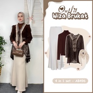 Godiva Outfit Lebaran Outer Brukat 4in1 Set Korean Hijab Style (Bella Square + Cuff + Outer + Mermai