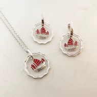 HK358~錢幣造型香港帆船純銀吊墜連琺瑯彩