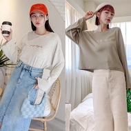 [HARPER] Brand Custom Cursive English Heart Embroidered Pit Pattern Top 2 Colors| Ready Stock Long S