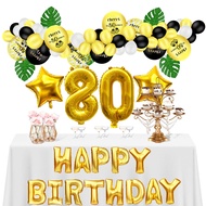 66 Pcs Black Gold Cheers 80th Birthday Balloon Set,for 1 2 16 18 21 30 40 50 60 70 80 90 Birthday Pa