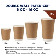 Double Wall Paper Cup [ kraft ]16oz/14oz/12oz/8oz / Thick Paper Cup / Coffee Cup 90mmLid