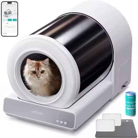 Uahpet Stainless Steel Self Cleaning Cat Litter Box, Automatic Cat Litter Box with APP Control, Lowe