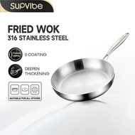 SUPVIBE Frying Pan 316 Stainless Steel Frying Pan Uncoated Induction Cooker Gas Stove Compatible Sta