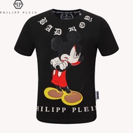 PHILIPP PLEIN ฟิลิปแขนสั้นยุโรปและอเมริกา / สตรีทแวร์ / มิกกี้เมาส์ PP เด็กผู้ชายเสื้อผ้าแฟชั่นใหม่เสื้อยืดเดี่ยว Slim Fit รุ่น XS-5XL