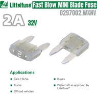 100PCS Littelfuse 2A 32V Fast-Acting MINI Blade fuse LF 32Vdc 2Amp 0297002.WXNV Gray Transparent she