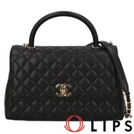 二手香奈兒 Coco Handle 29 兩用手提包 A92991，魚子醬紋皮革，黑色。