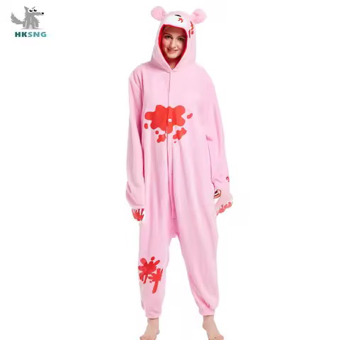 Kigurumi Adult Pink Gloomy Bear Onesies Cartoon Pajamas Animal Halloween Party Costume Jumpsuits Hoo