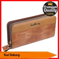 Men Bifold Wallet Clutch Bag PU Leather Large Capacity Zipper Credit Card Holder Vintage Organizer Purse (Khaki)