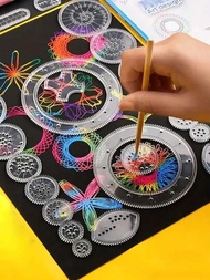 22入組兒童教育繪圖模板尺教育玩具套裝-帶有擰動齒輪和輪子的畫圖配件和尺子-培養精細動作技能和創新力