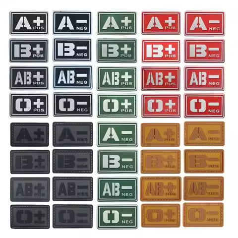 5*3CM/A B AB O Positive Negative Blood Type Patches,3D PVC Rubber Military Tactical Badges Hook Loop