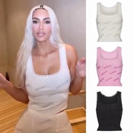 Skims Track Rhinestone Logo Pointelle Crop Tank Top in Onyx Black Bubblegum Pink White Marble