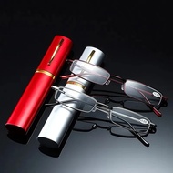 Men Glass Reading Glasses Presbyopic Eyewear Portable Pen Tube Prescription Glasses Spring Hinges Fr