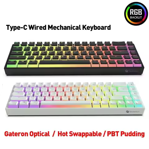 2025 MK68 68 Keys RGB Hot Swappable Type-C Wired Mechanical Keyboard Gateron Optical Switch NKRO PBT