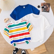 ชุด 3 ชิ้น/เซ็ต เสื้อยืดแขนยาวลูกเสือเด็กชาย ลายทาง คอกลม 3 สี เหมาะสำหรับโรงเรียน สวน ชายหาด วันเกิ