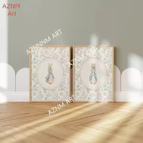 1/2Pcs Rabbit Nursery Decoration,Retro Peter Rabbit Print,Unisex Nursery Art, Beatrix Potter Print, 