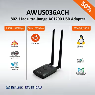 Taiwan-made AWUS036ACH dual-band gigabit wireless network card, 2.4G/5G WiFi adapter, suitable for l