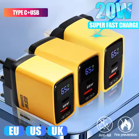 USB A PD65W Charger Fast Charging Type C Wall Charger For iPhone 17 16 Samsung Xiaomi Huawei Phone T
