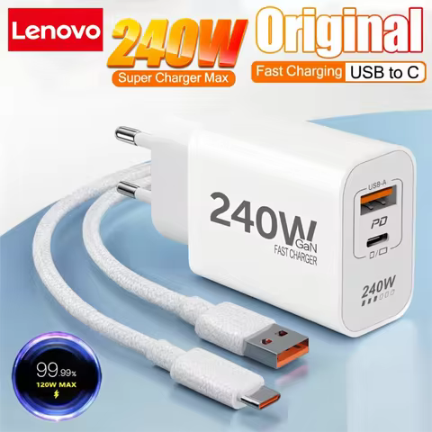 Lenovo Original 240W GaN Super Fast Charger USB PD 2 In 1 Super Fast Charging EU/US Plug For IPhone1