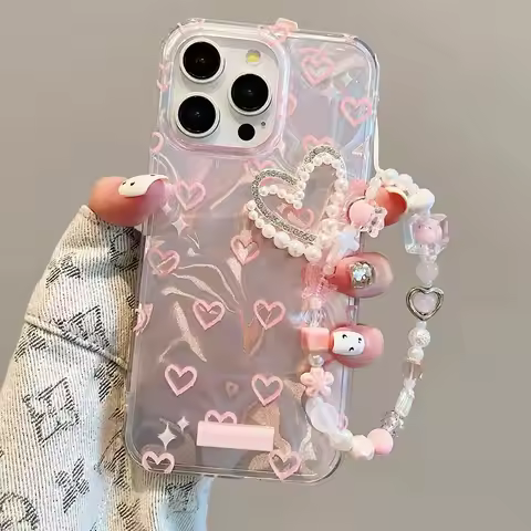 Love Heart Pearl Y2K Flash Case For Infinix Smart 9 8 7 Hot 40 50 50i 40i Tecno Spark Go 1 30 20 Pro