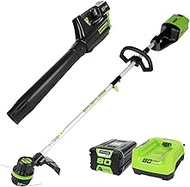 Greenworks Pro 80V Cordless Brushless String Trimmer + Leaf Blower Combo, 2Ah Battery and Charger In