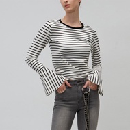 喇叭袖型條紋棉質上衣(白)│Who Cares 台灣服飾品牌