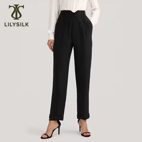 LILYSILK Women's Silk Pants Ladies Adjusted Elastics Waist Cropped Trousers with Tucked Tapered for 