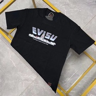 Evisu2024 Summer Short-Sleeved Casual Street Wear God of Fortune Top Board EV Letter Printed T-Shirt Half-Sleeved Men Women Tops Couples OV70